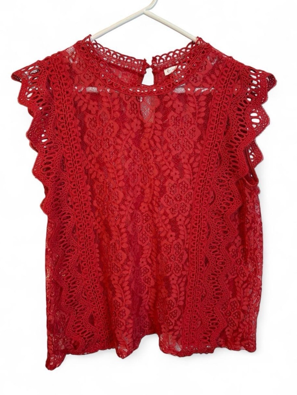 Est. 1946 Red Lace Sleeveless Mock Neck Top L
